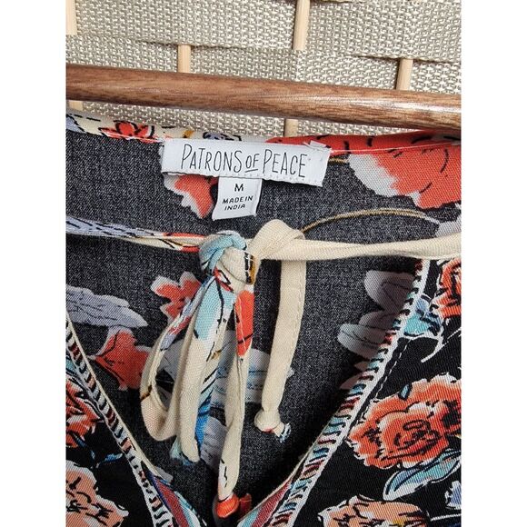 Anthropologie Patrons of Peace Size Medium‎ Black Red Floral Tunic Dress Boho - Picture 2 of 6